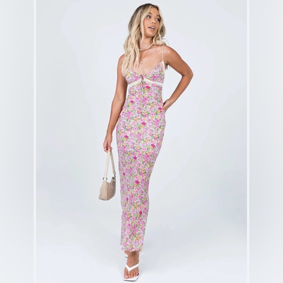 Princess Polly Floral Lace Trim Maxi Dress US 2 Cottagecore Coquette